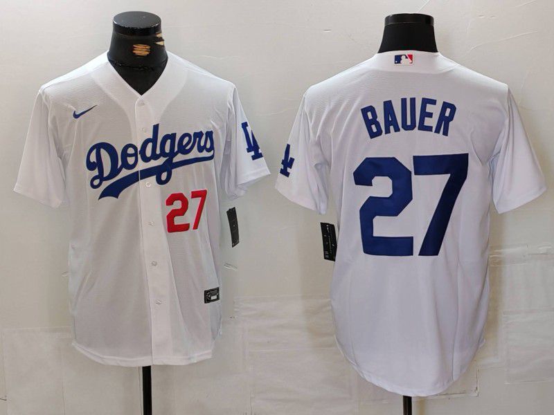 Men Los Angeles Dodgers #27 Bauer White Game 2024 Nike MLB Jersey style 7132